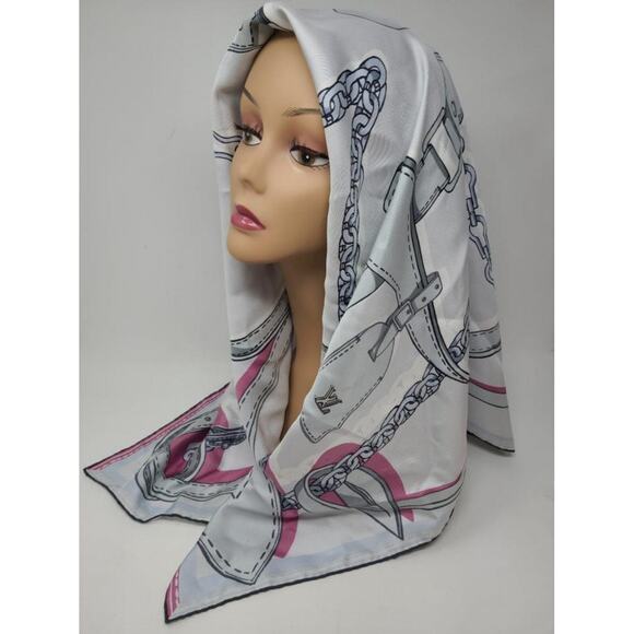 Louis Vuitton Grey multicolor LV Monogram Silk Square Scarf - Picture 3 of 10